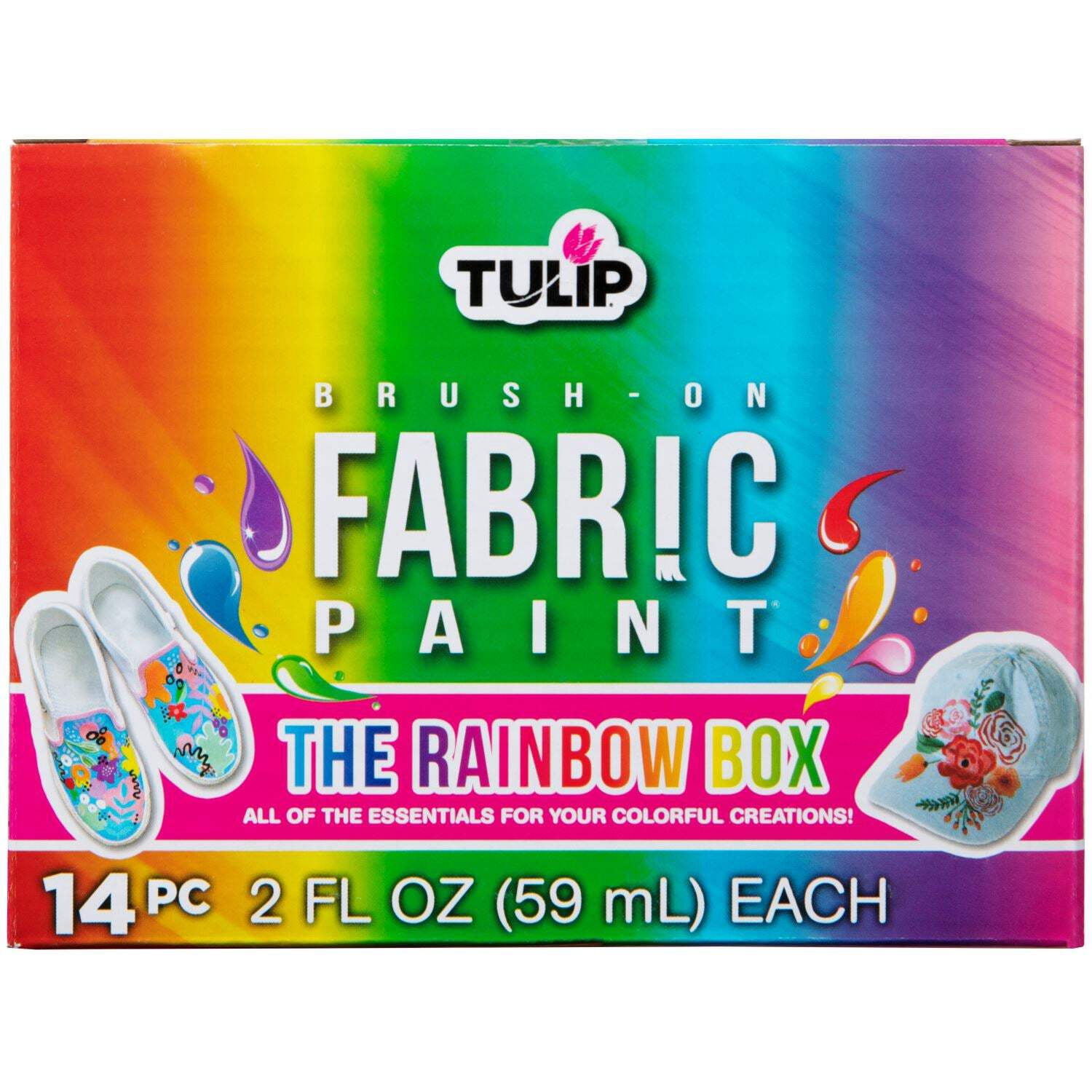 Tulip Brush-On Fabric Paint Rainbow Box, Premium Paint, Permanent Designs on Shirt, Denim, 14 colors