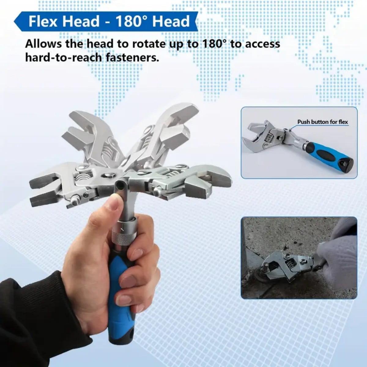 Adjustable Wrench, 10" to 12" Telescopic Extension Handle Ratchet Wrench Tool, 180 Degree Swivel Head Adjustable Wrench