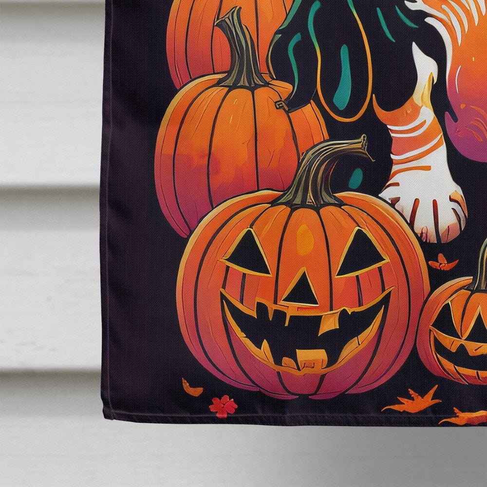 Halloween Basset Hound Dog House Flag 28x40IN Double-Sided Polyester Decorative Sleeve Pole Flag for Outdoor Home Garden