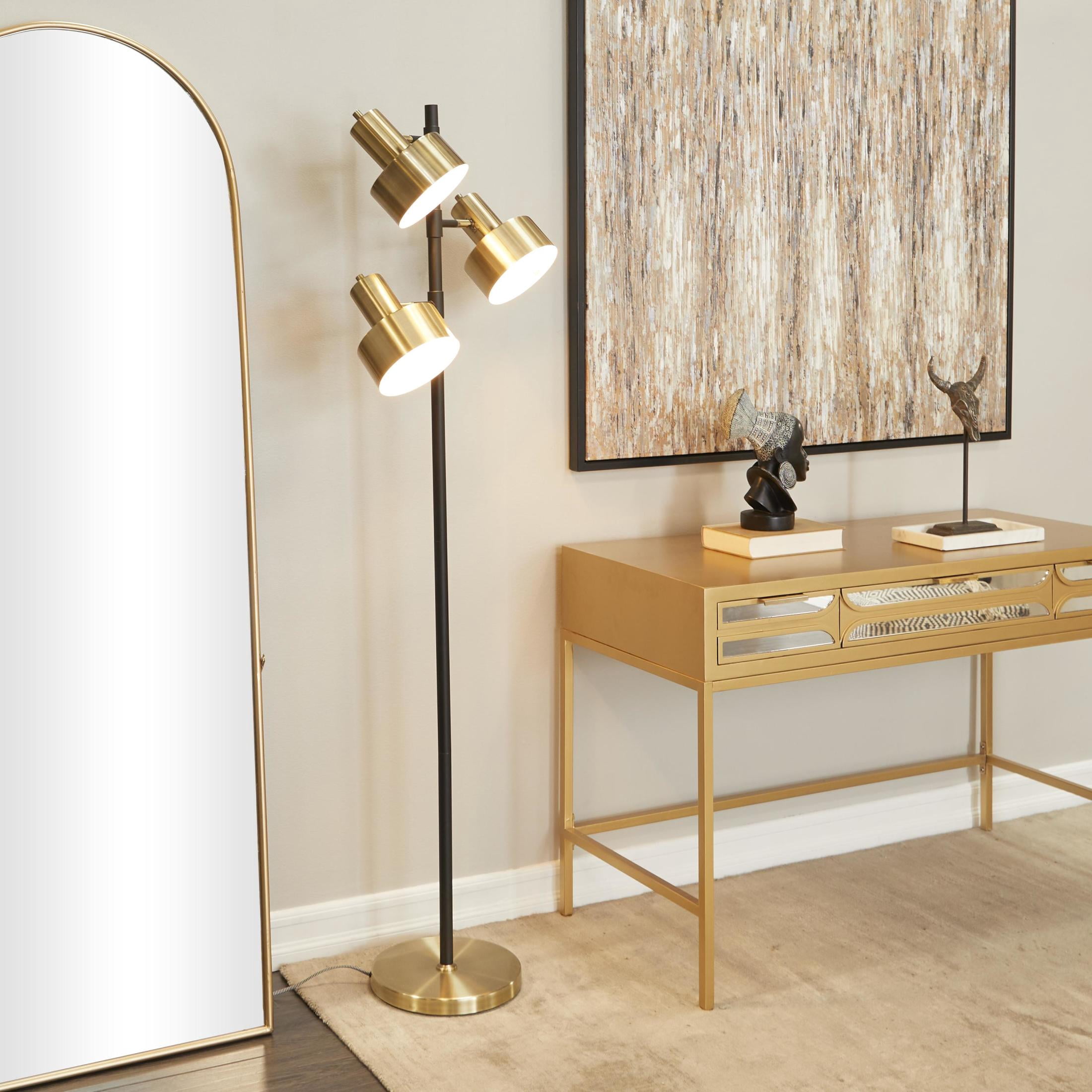 DecMode 67" 3 Light Gold Floor Lamp with Gold Metal Shade