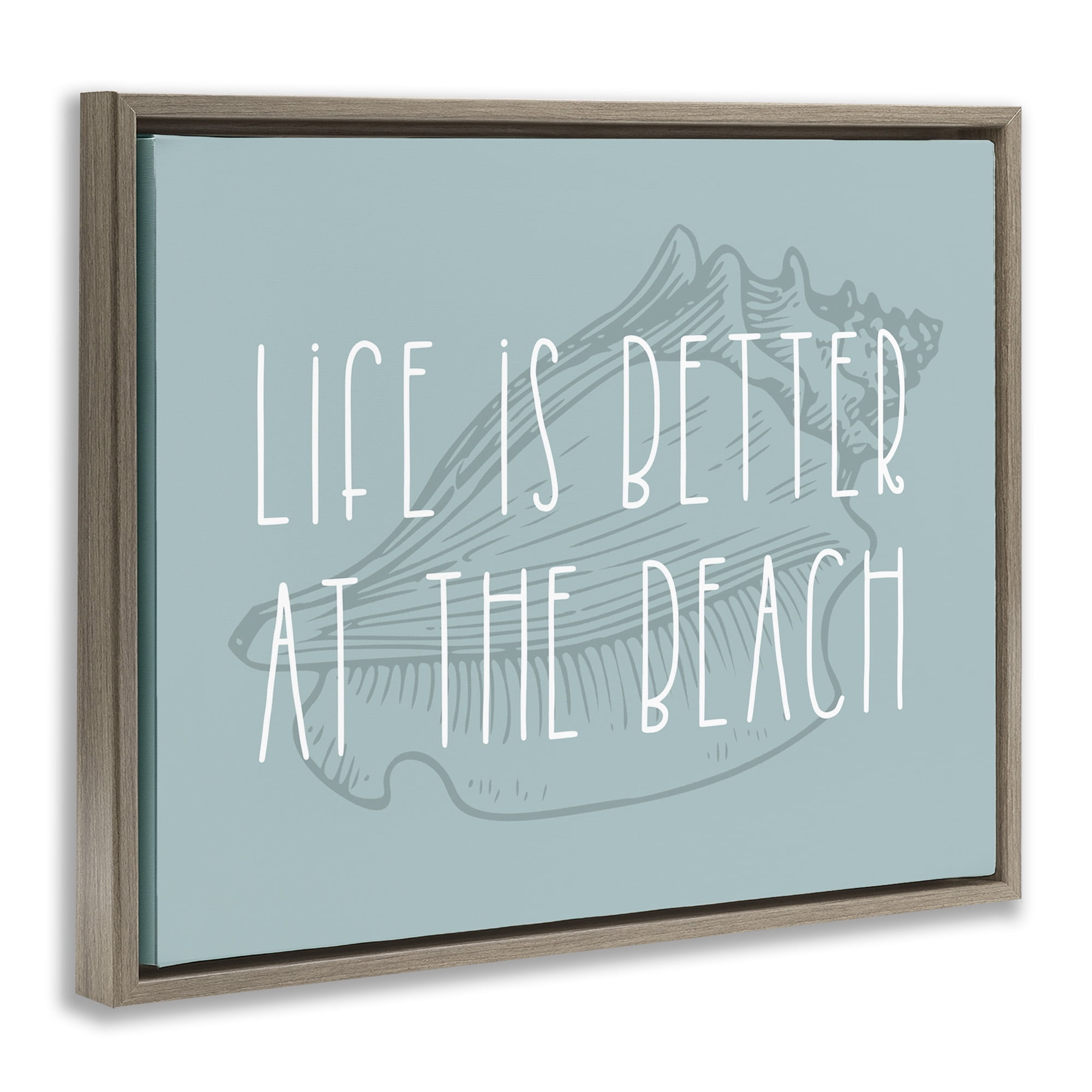 Stupell Industries Better at Beach with Shell Animals & Insects Painting Brown Floater Framed Canvas Art Print Wall Art, 21 x 17