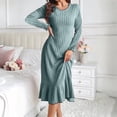 thumbnail image 2 of Bxsruta Womens Long Sleeve Midi Dress Ribbed Crew Neck Casual Pleated Dresses for Women, 2 of 6