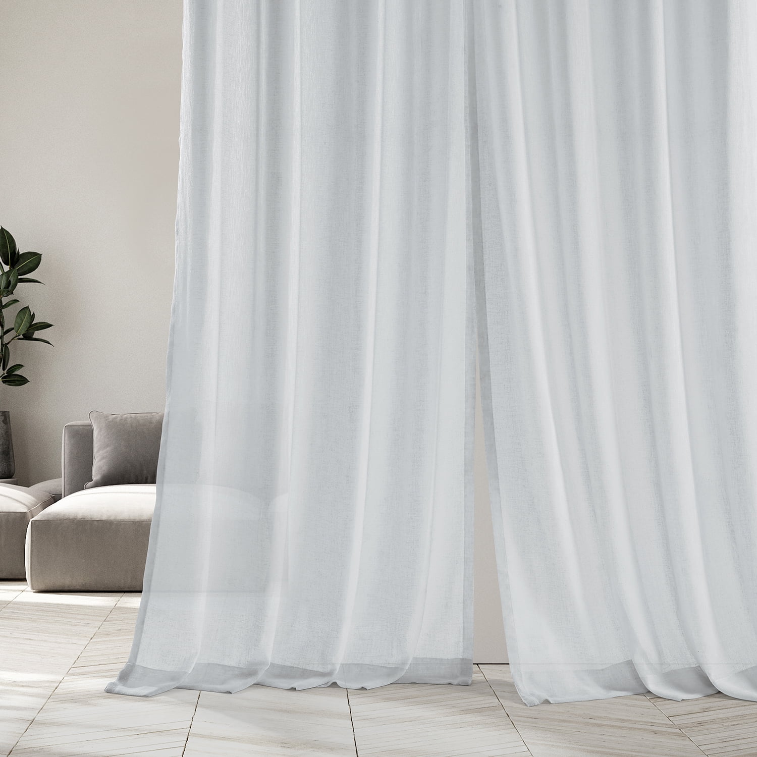 Aspen White Solid Faux Linen Sheer Curtain (1 Panel), Aspen White, 50W X 108L