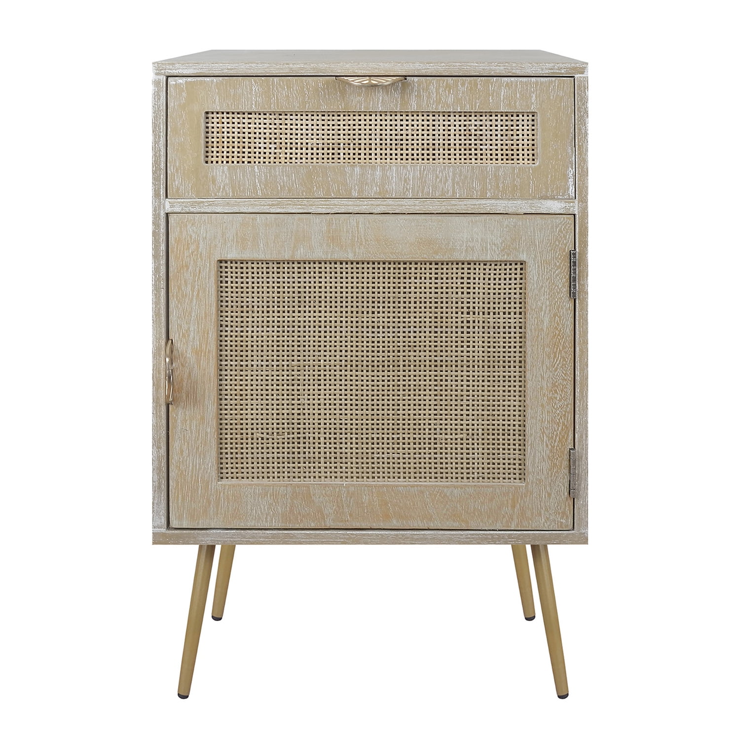 Kadyn Modern Wooden Nightstand with Rattan Panel, Storage Bedside Table with One Drawer and One Cabinet, End Table for Home and Office, Natural