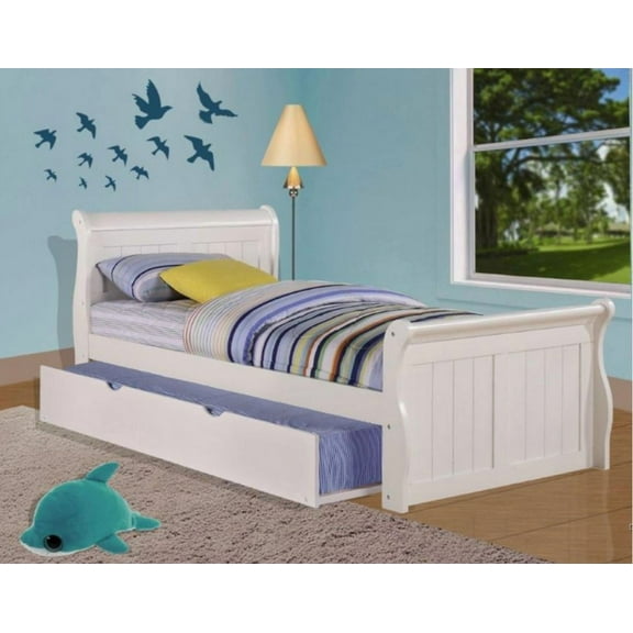 Twin Sleigh Bed with Twin Trundle Bed in White