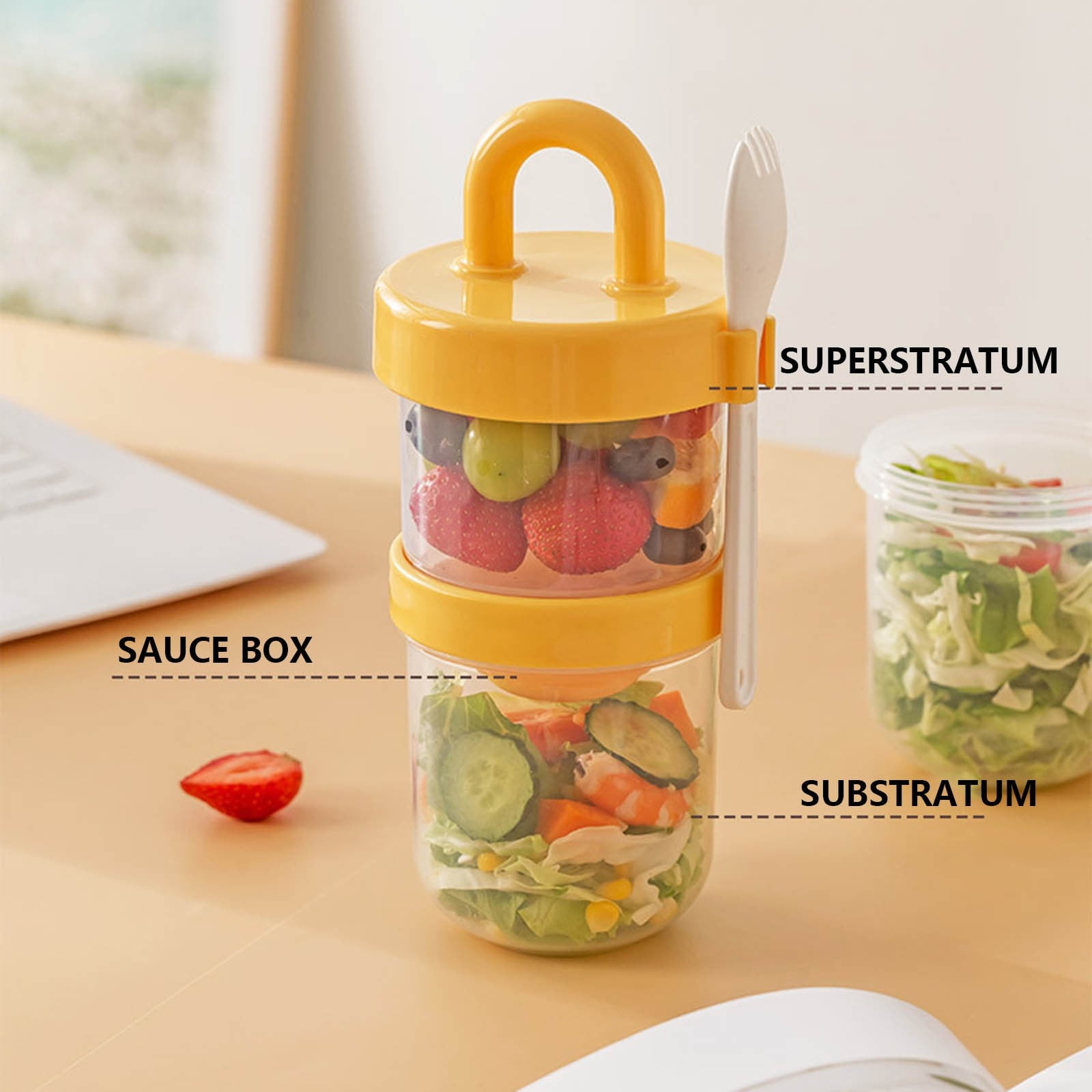 Jubipavy Water Cup And Bottle Simples Student Breakfast Yogurt Salad Cup Double Layer Handy Cup With Lid And Spoon Portable Takeaway Fats Loss Light Diet Cups