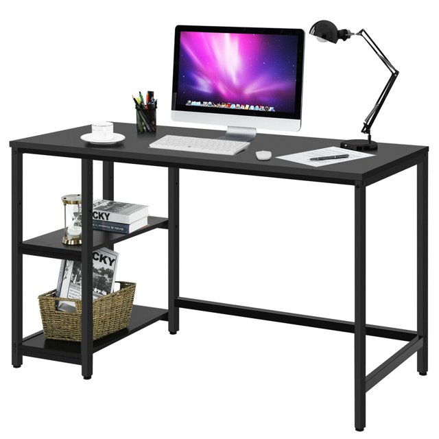 Gymax Bureau d'Ordinateur 47 Pieds' Table d'Étude Poste de Travail Maison avec Étagère Réglable Noir