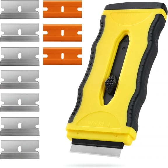 EXLEAF Oven Razor Blade Scraper Tool for Glass Stove Top Scraper Tool,Dual-End Ceramic Cooktop Razor Scraper with 10 Replacement Blades