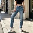 thumbnail image 6 of QIYAGBSA Women's Straight Leg Jeans High Waisted Button Fly Five Pocket Denim Casual Everyday Wear (Light Blue, 2XL), 6 of 6
