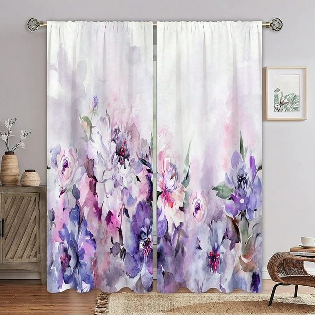 Innerwin Rideaux Protection UV Draperies Isolées Thermiquement Occultantes Imprimé Floral Rideau de Fenêtre Écoénergétique Imperméable Poche pour Tringle Panneau Moderne Violet 150x166cm/59.06x65.35 Pouces LxH
