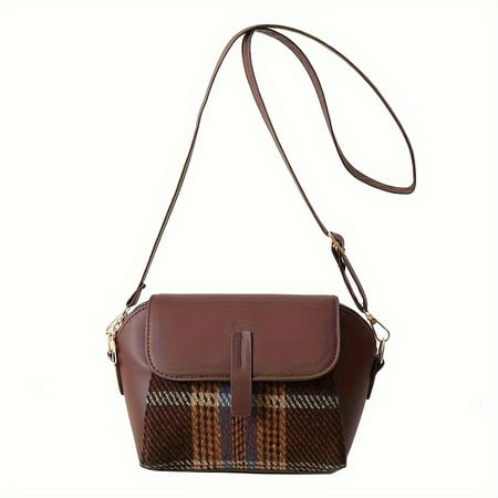 Chic color block crossbody bag women s trendy casual shoulder bag jumpsuit pattern mini handbag flap purse