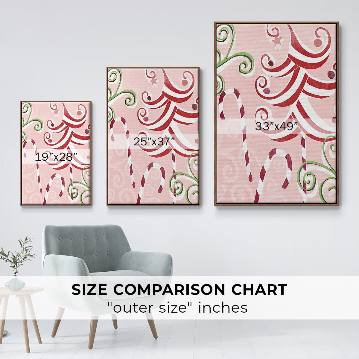 Candy Cane Holiday II - Framed Gallery Wrapped Holiday Canvas - 25 x 37 - Rosewood Frame