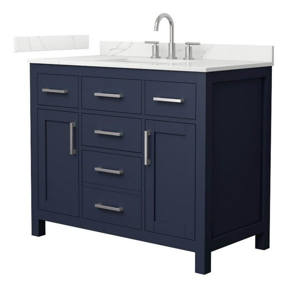 Beckett 42" Dark Blue Single Vanity & Giotto Quartz Top (3-Hole) & Nickel Trim