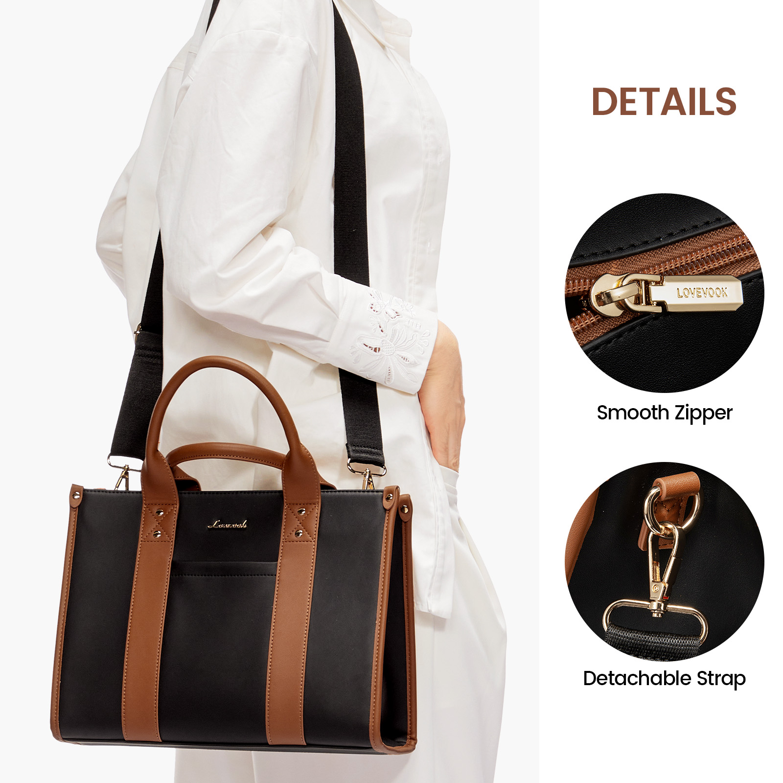 Lovevook Purse and Handbags,Vegan Leather Tote Bag for Women, Zipper Satchel Shoulder Bag Crossbody Bag for Daily