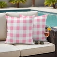 thumbnail image 5 of Spring Geometric Pillow Covers 2 Pack Pink Plaid Pillowcase Waterproof Outdoor Throw Pillow Cover for Patio Garden Square Cushion 20”x20”, 5 of 9