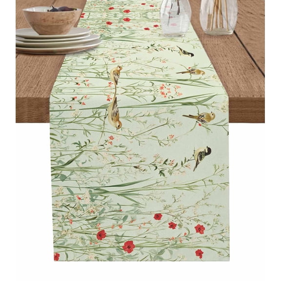 Table Runner Bird Table Decoration for Kitchen Dinning Spring Floral Green Leaves Table Decoration for Indoor Outdoor Party Wedding Decor 13x72 Inch
