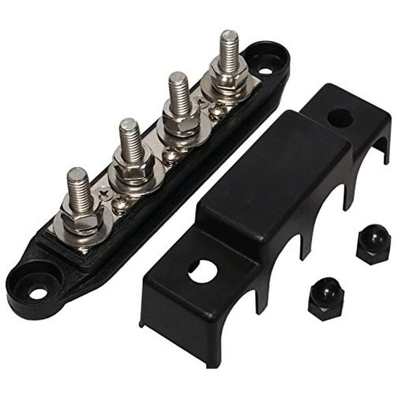 (Black) 5/16" 4 Stud Power Distribution Block -BUSBAR- with Cover - Made in The USA