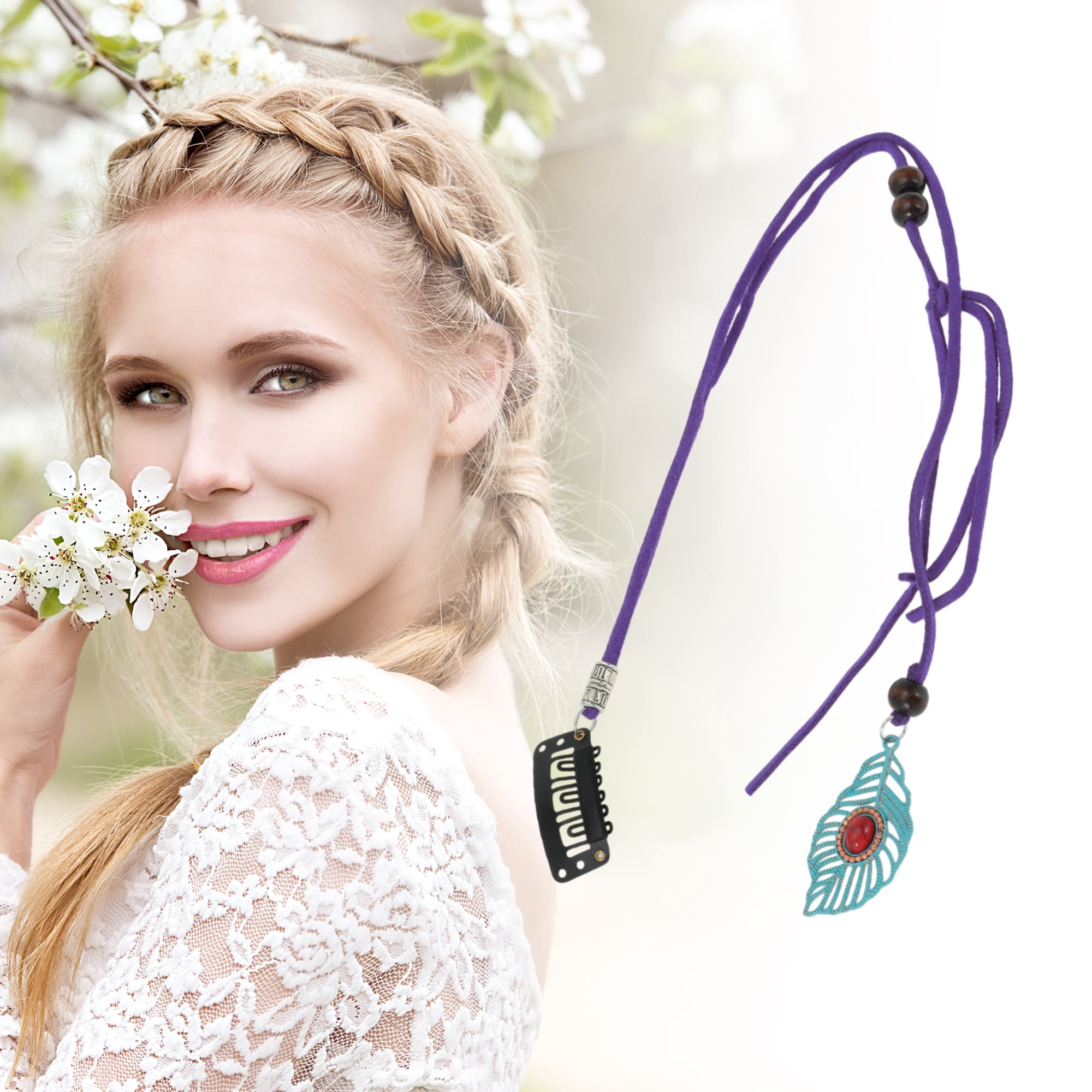 Unique Bargains Elegant Leaf Braided Hair Chain 1Pc Stylish Accessory Dark Purple 11.81"