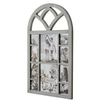Crystal Art Gallery Gray Distressed Arched Window Pane Wall Hanging Decorative Photo Collage Picture Frame - 31.5" x 18"