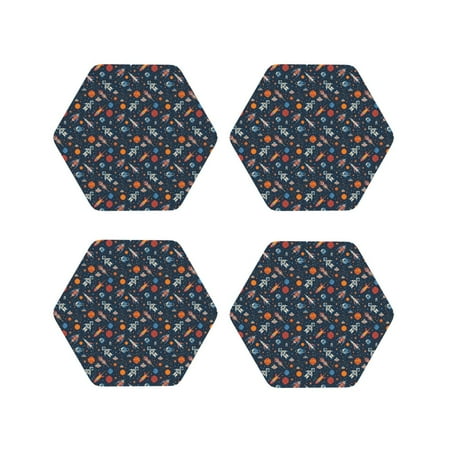 

Tideii Spaceships And Stars In Outer Space for Leather Coasters 4 Pieces Anti-fouling and Anti-scalding Decorative Coasters Suitable for Restaurants Kitchens Coffee Shops-Hexagon