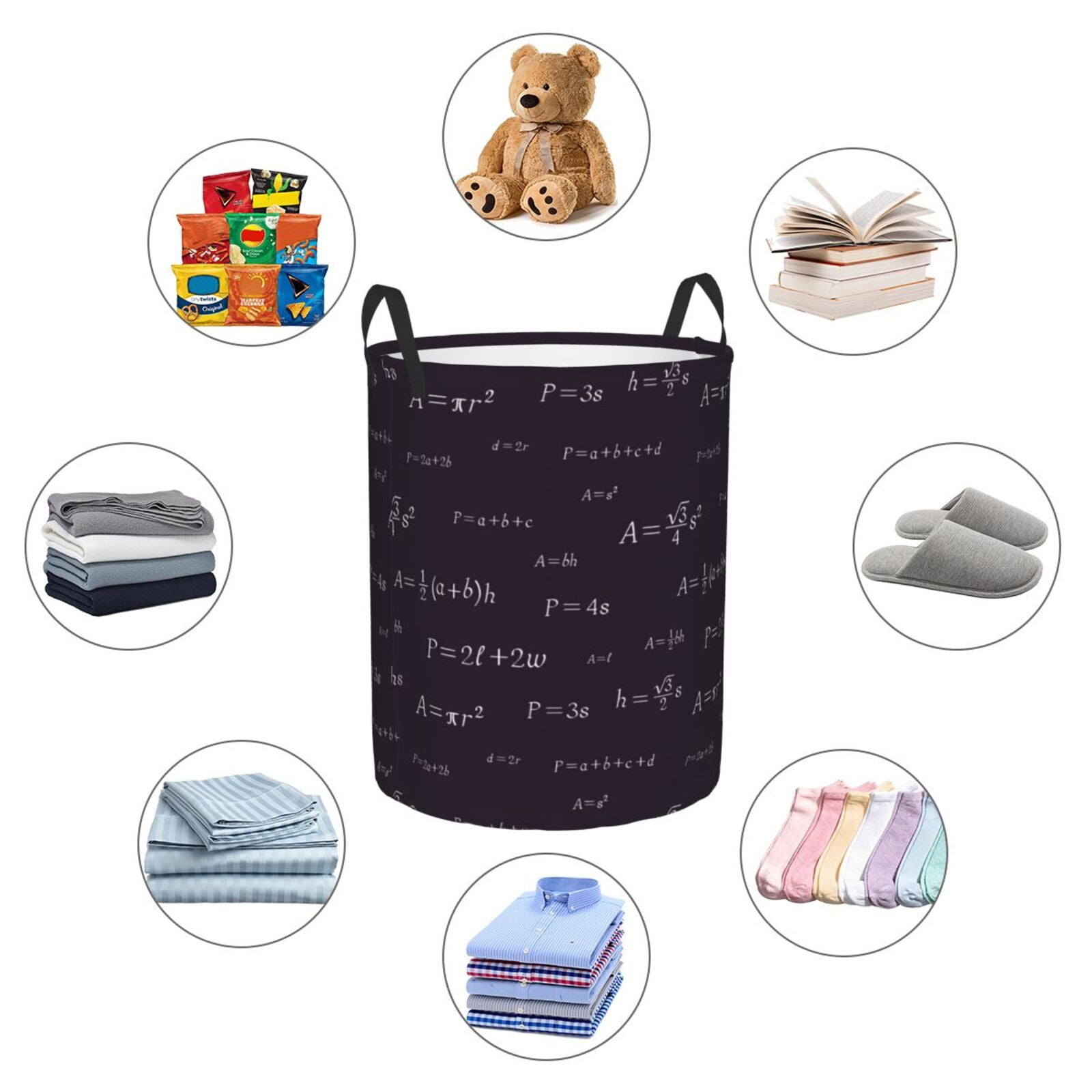 Large Laundry Basket with Handles - black Math Print funny Kids Baby Dirty Clothes Laundry Hamper for Bedroom Aesthetic