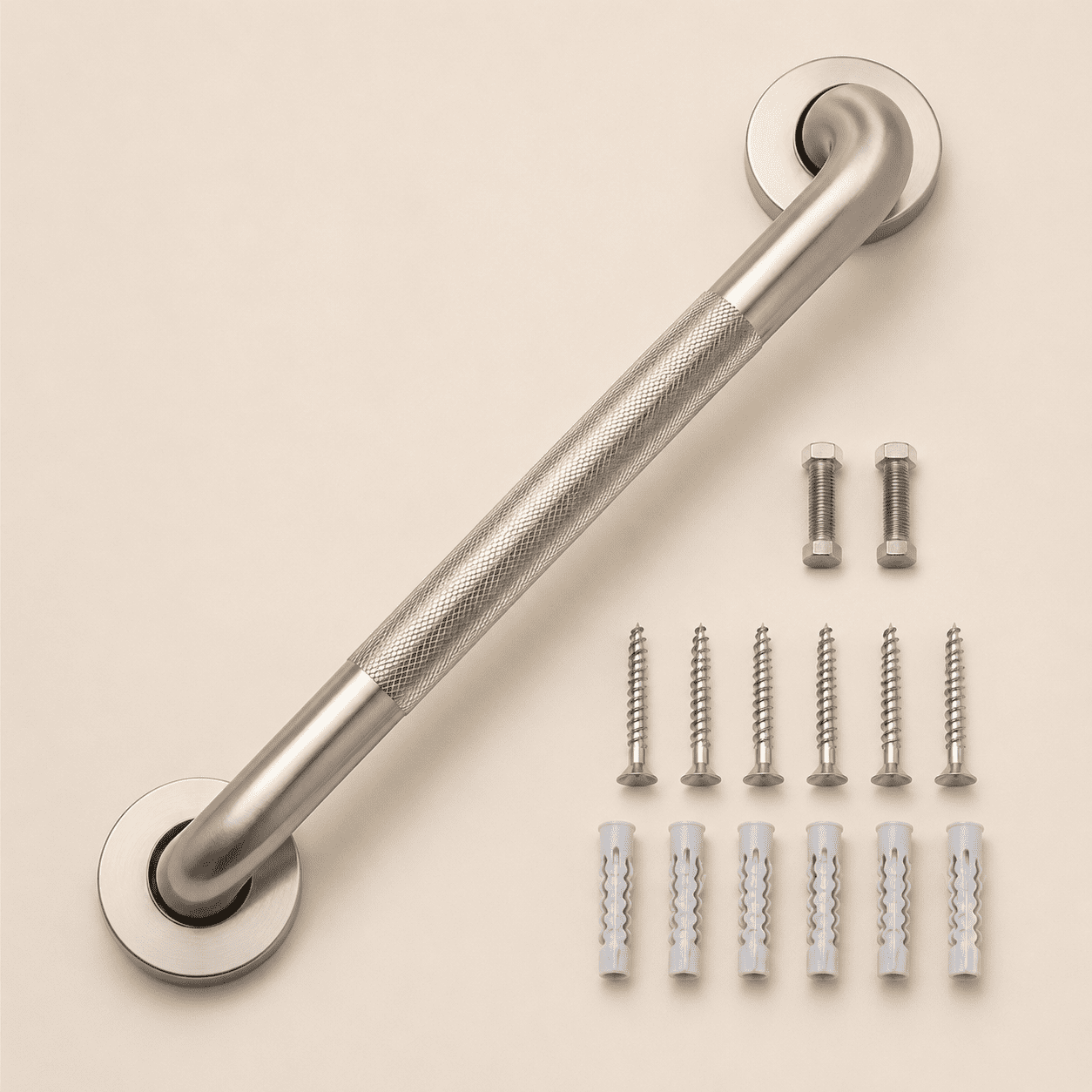 12 Inch Shower Grab Bar 1.25" Dia, Brushed Nickel Anti Slip Bathroom Grab Bar, 304 Stainless Steel Knurled Handicap Grab Bars, Safety Support Handrail, Bath Shower Handle for Elderly Injury Senior