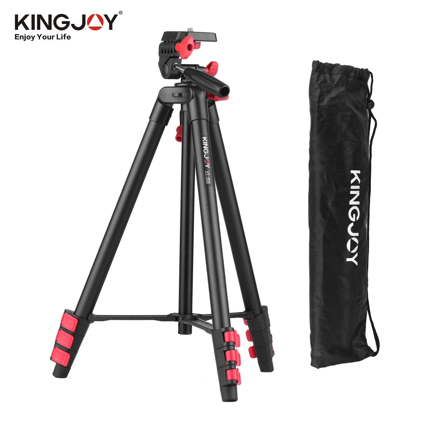 Excursie Springplank deelnemer KINGJOY VT-832 Portable Photography Tripod Stand Aluminum Alloy 2kg Load  Capacity 1/4 Inch Screw Connector Max. Height 131cm Middle with Carry Bag  Black - Walmart.com