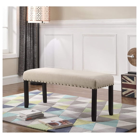 Drevy Biony Fabric Dining Bench with Nailhead Trim, Tan