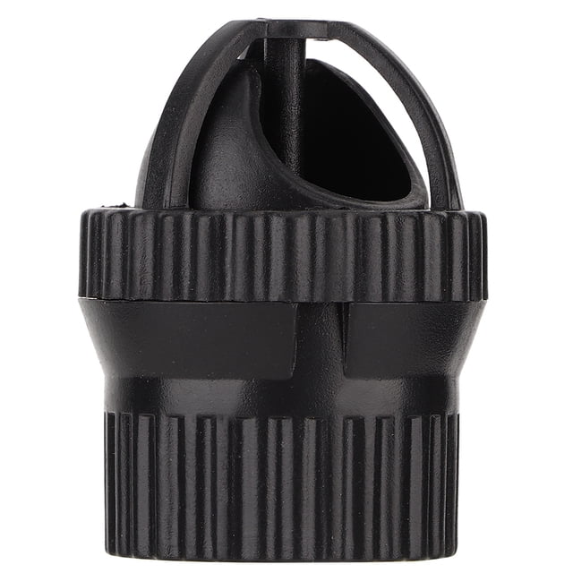 sailing acelerador de flujo de agua para acuario con rotación automática, generador de flujo para pecera de 360 grados (25 mm) Vista frontal centrada de dispositivo cilíndrico negro de plástico con tapa y base ranuradas, visible la parte giratoria interior y la jaula superior; tamaño compacto 25 mm, desmontable para limpieza y suele usarse para mejorar la circulación y la oxigenación en acuarios.