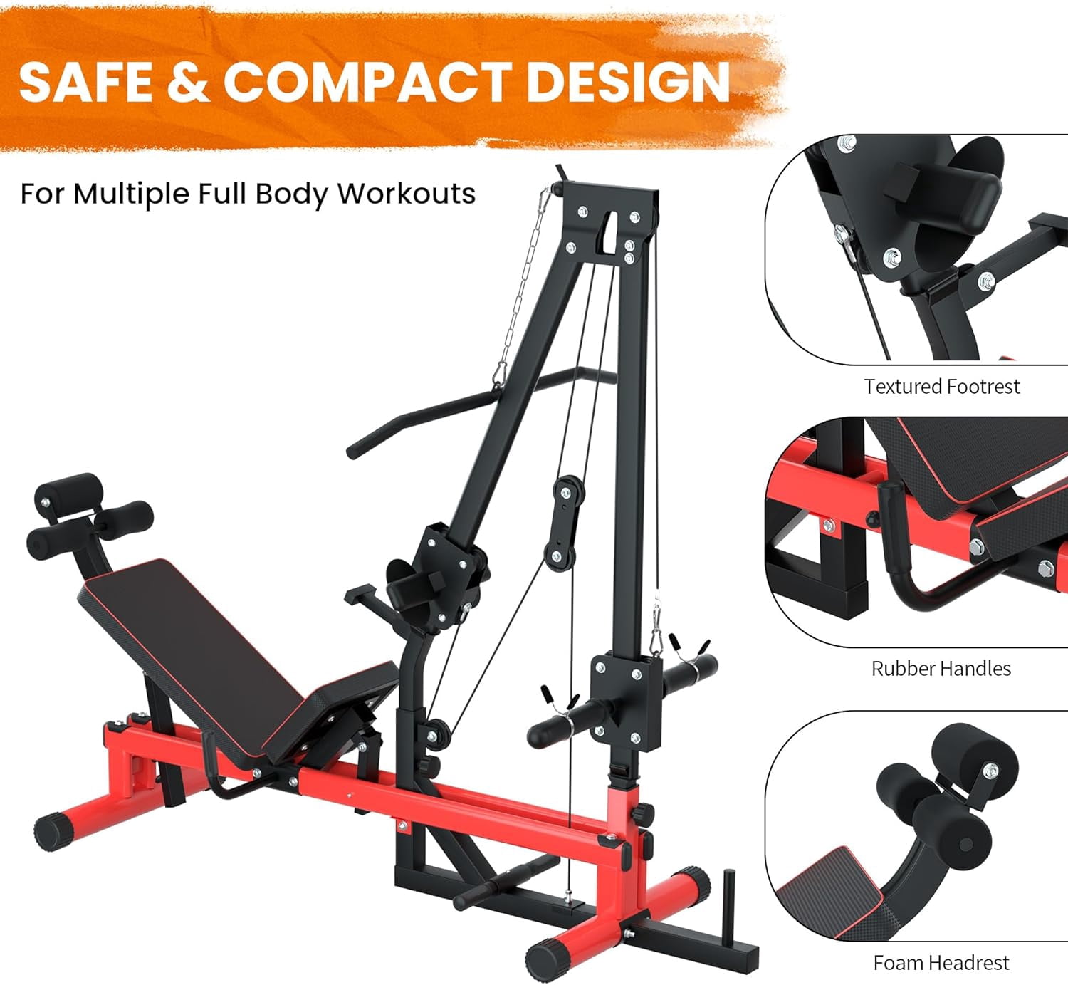 Reliancer Lat Pulldown Heavy Duty Full Body Weight Machine with Weight Storage, Leg Press Machine for Glute, Hamstring and Quad Develop in Home Gym