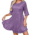 thumbnail image 4 of FAVIPT Sequin Cocktail Dresses for Women Sparkly Sequin Print formal Dress Short Sleeve Solid Color Elegant Dresses Summer 2025 Purple,XXL, 4 of 8