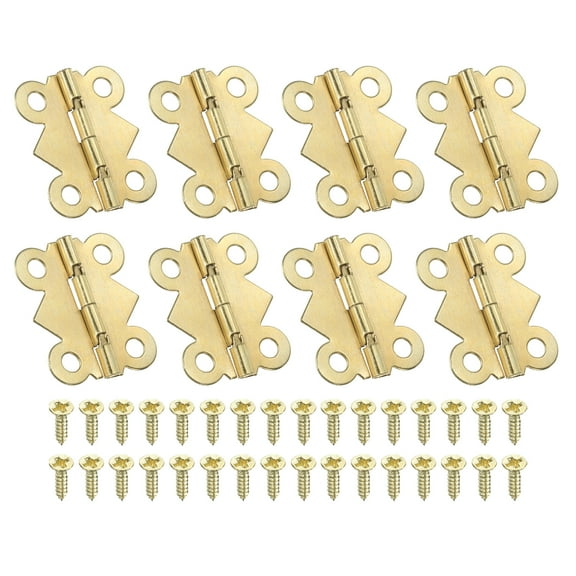 Uxcell Small Jewelry Box Hinges 7/8 inch, 8 Pack 90-degree Butterfly Hinges Jewelry Box with 32 Screws, Gold