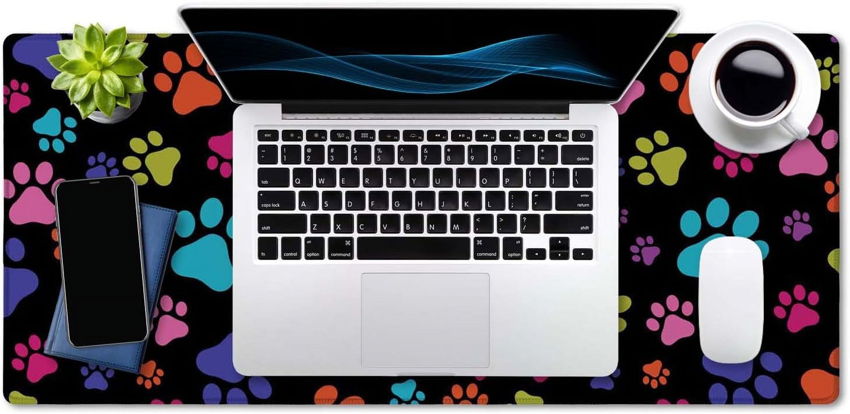 Large Mouse Pad, Full Desk XXL Extended Gaming Mouse Pad 35.5" X 15.7", Waterproof Desk Mat Stitched Edges, Non-Slip Laptop Computer Keyboard Mousepad for Office and Home, Dog Paws
