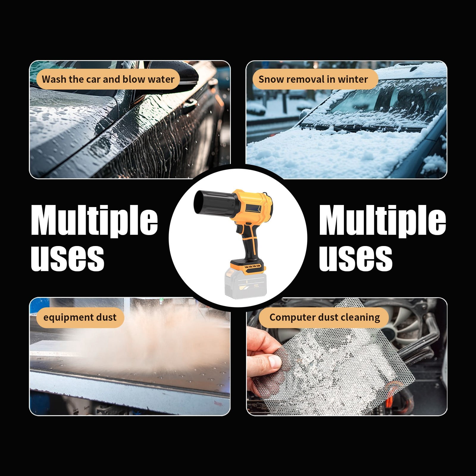 Rechargeable Lithium Battery Handheld Blower | Cordless Leaf & Debris Blower for Car Drying, Yard Cleaning & Snow Removal | Powerful Portable Electric Blower