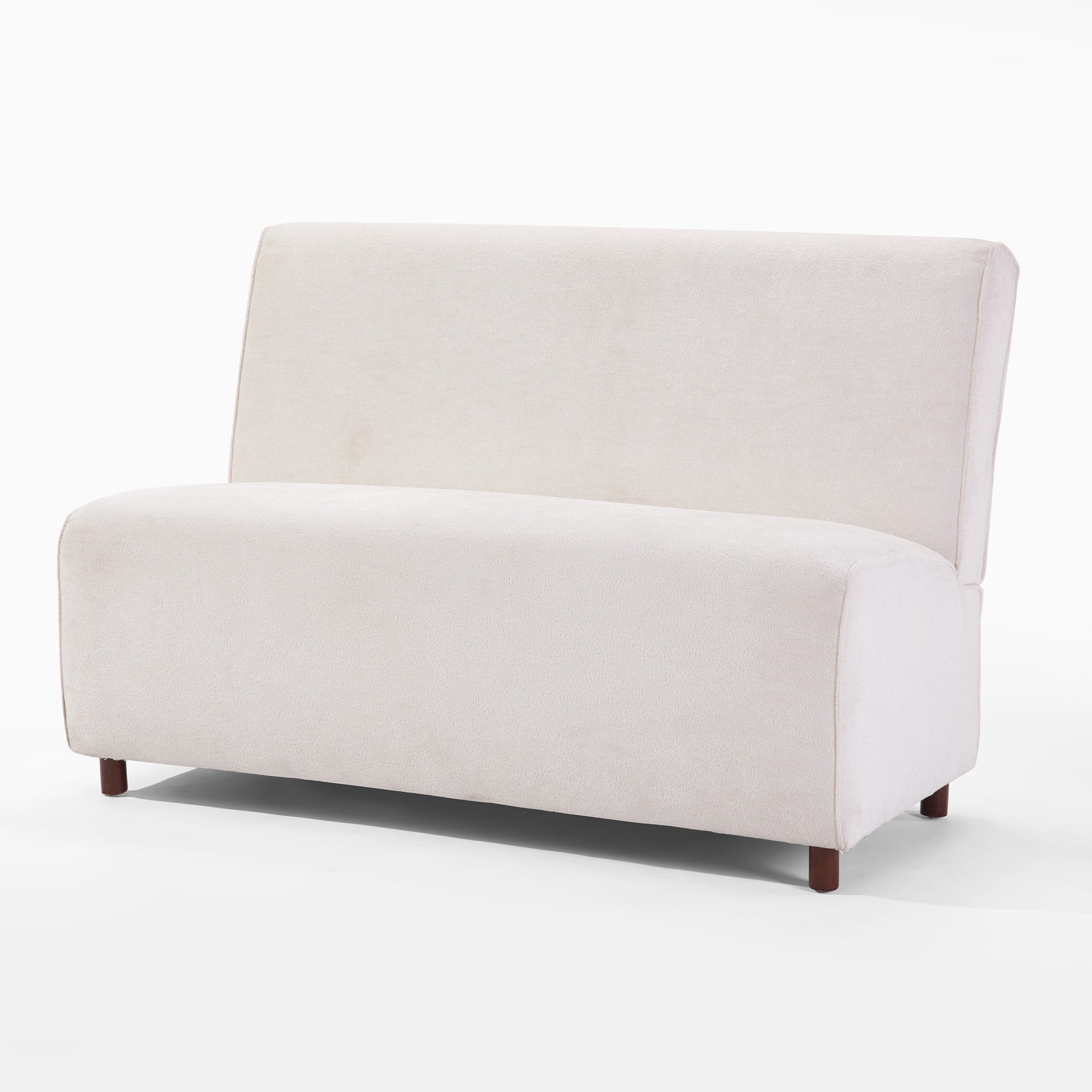 49-Inch Boucle Fabric Loveseat Sofa with 25D High-Density Sponge Cushion, Modern Curved Backrest Couch with Light Wood Legs, Compact Loveseat for Living Room Apartment, Beige