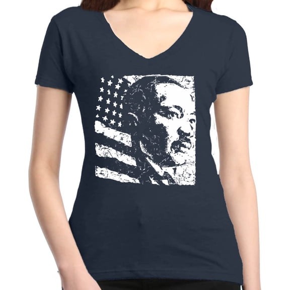 Shop4Ever Women's Martin Luther King Jr. Slim Fit V-Neck T-Shirt X-Large Charcoal