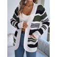 thumbnail image 6 of Women'S Color Block Striped Cardigan Casual Fall Winter Open Front Knit Cardigan Sweaters with Pockets  Green L, 6 of 8