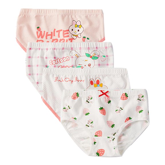 Godderr Little Girls' Soft Cotton Brief 4 Pieces Kids Comfort Panty Briefs Toddler Undies Cotton Underwear Breathable Cartoon Short
