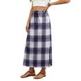 thumbnail image 5 of Women's Plaid Print Elastic Waist Long Skirt Summer Casual Elegant High Waist A-Line Maxi Skirts Purple L, 5 of 6