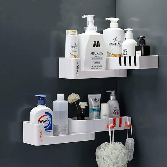 2-Pack Adhesive Shower Caddy Bathroom Shelf Expandable Wall Mounted No Drilling Storage Organizer Rotating Rack for Bathroom Kitchen