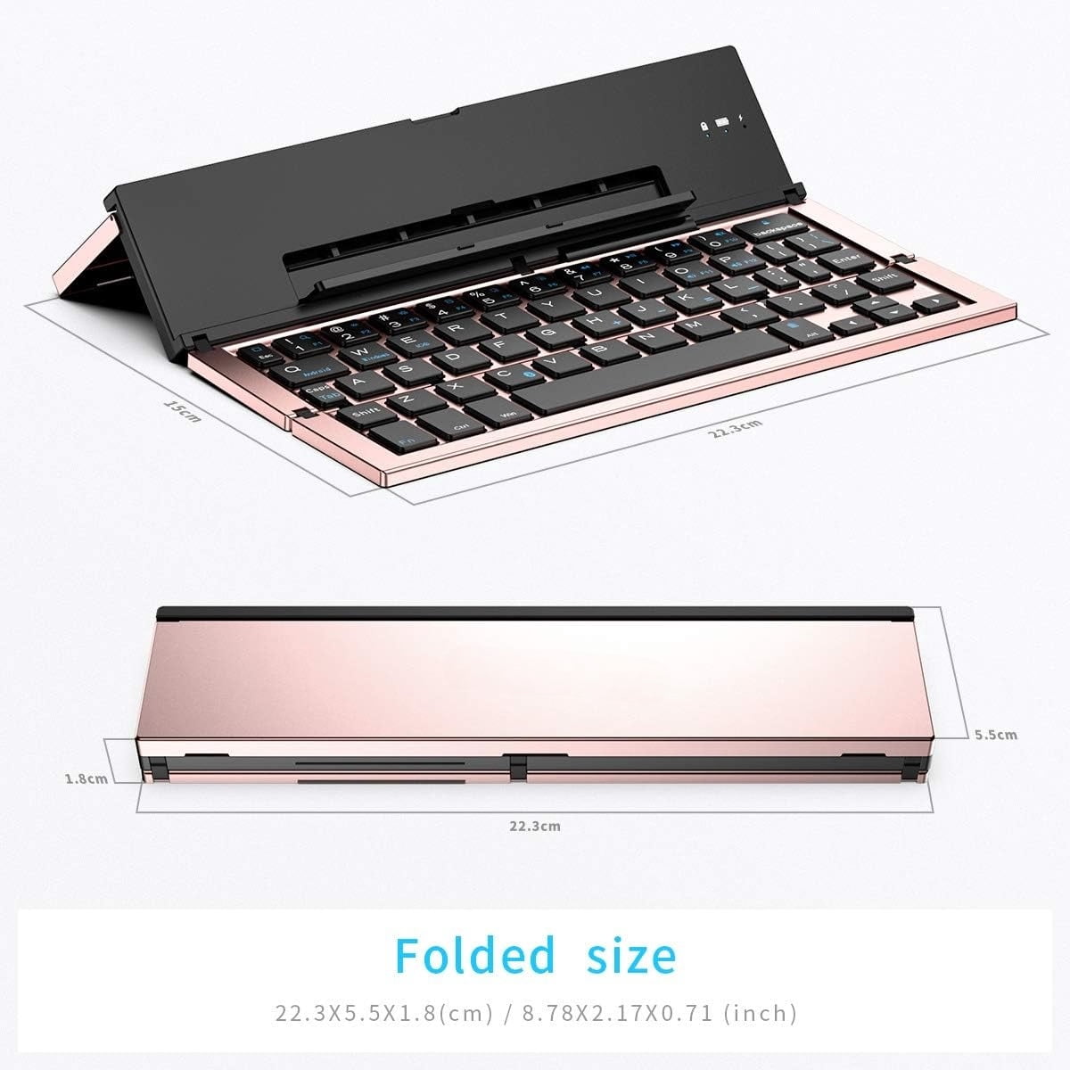 Tri-Folding Portable Bluetooth Keyboard, Slim Aluminum Alloy for Travel & Work, Compatible with iPad Pro/Air, iPhone, Android Tablets, Windows/Mac Laptops
