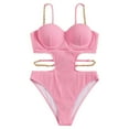 thumbnail image 2 of Sngxgn Womens Scoop Neck Cut Out Front Lace up Back Swimsuit(Pink,M), 2 of 8