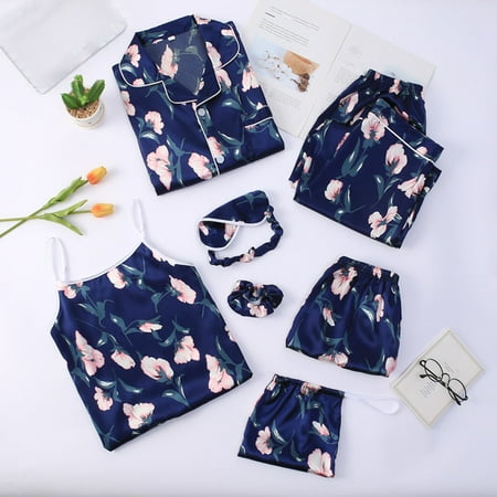 

Juebong Underwear for Women Clearance Under $10.00 7 Pieces Women s Pajamas Sets Faux Silk Pyjama Women s Pajamas Sleepwear Sets Spring Summer Homewear Blue L