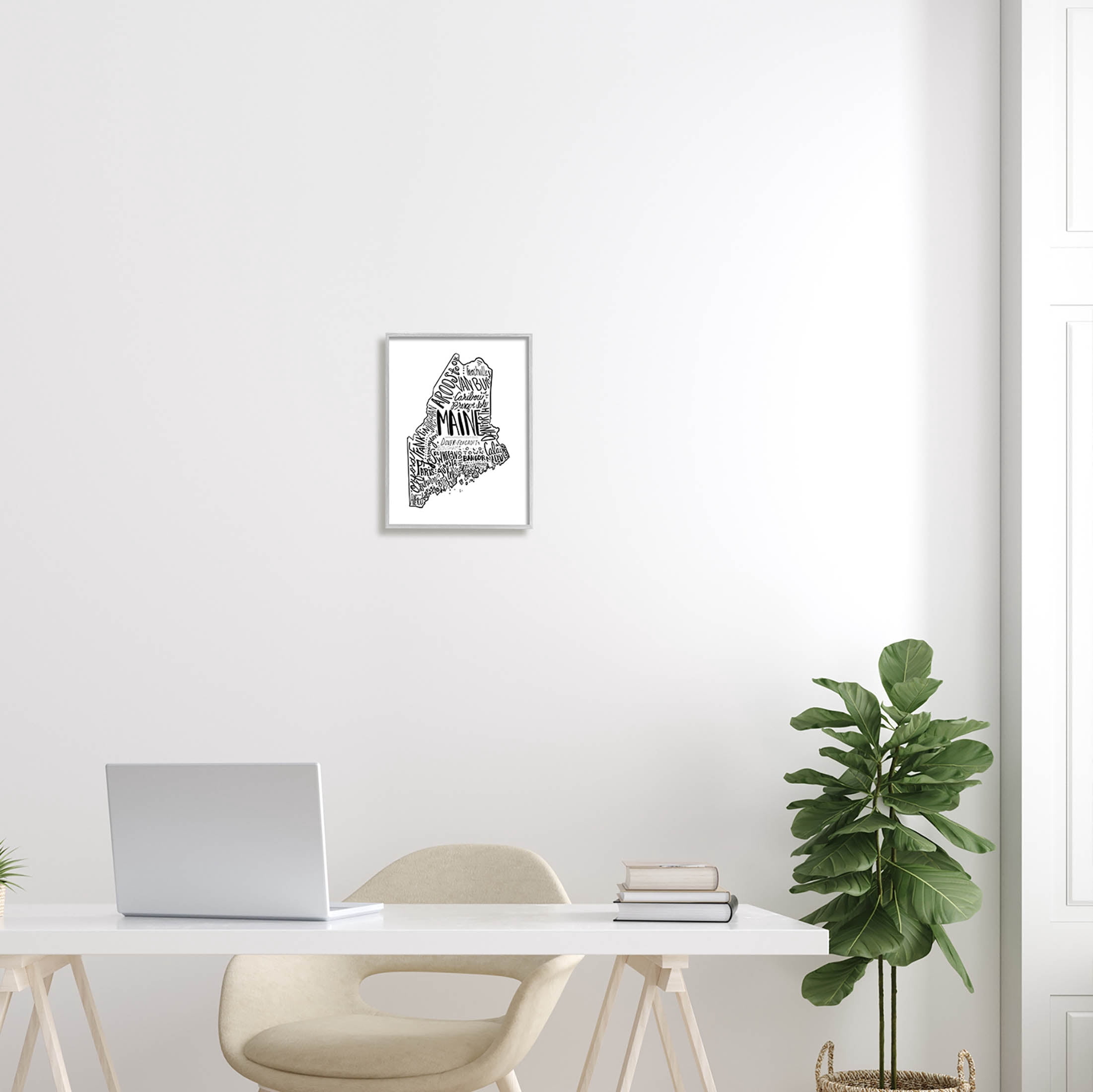 Stupell Industries Maine State Shape US Cities Typography Graphic Art Gray Framed Art Print Wall Art, Design by The Saturday Evening Post