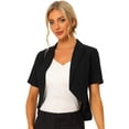 thumbnail image 1 of Chaqueta tipo cárdigan informal de negocios para mujer, ligera, de manga corta, abierta en la parte delantera, con solapa y muesca negro XL, 1 of 6