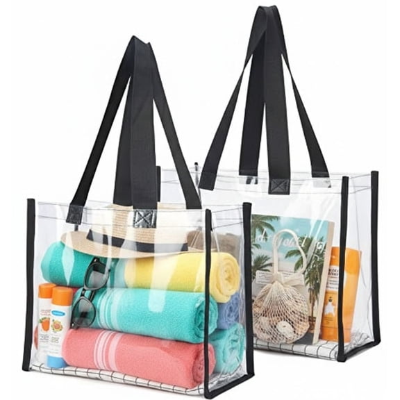 2-Pack Clear Tote Bag 12x12x6, Transparent See Through Clear Tote Bag