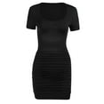 thumbnail image 4 of Bigersell Wedding Guest Dresses Plus Size Women Fashion Solid Color V-Neck Sleeveless Short Sleeve Sheath Mini Dress Vacation Dresses for Female Beach Regular Mini Dresses, Style 22748, Black M, 4 of 5