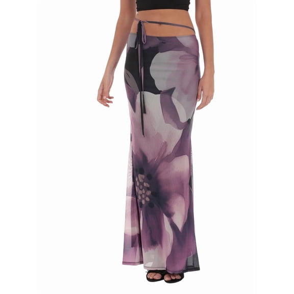 Womens Floral Mesh Maxi Skirt Elastic High Waisted Boho Elegant Mermaid Long Skirts for Women S