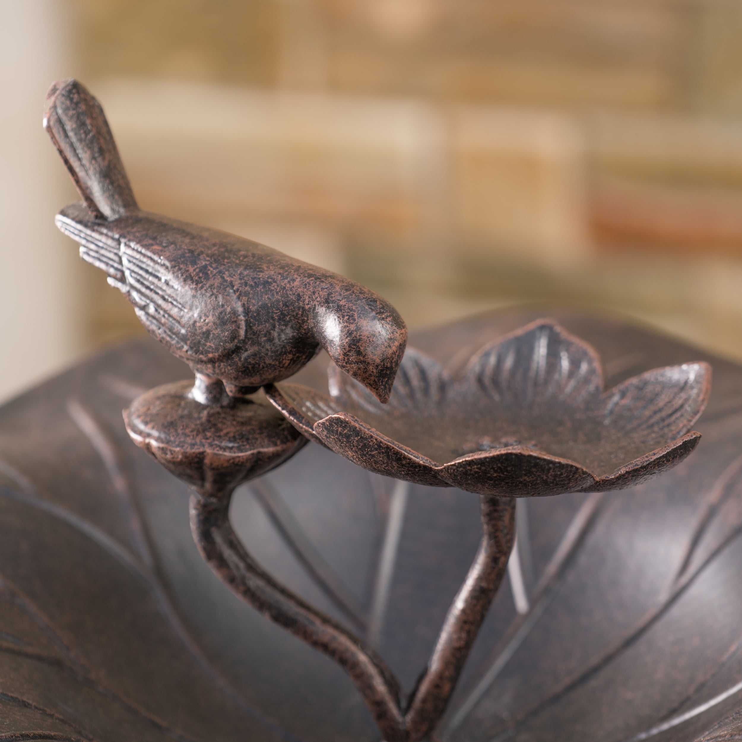 Chandler Outdoor Aluminum Top Bird Bath with Iron Base, Bronze