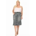 thumbnail image 6 of Be-Girl Women's Distressed Acid Wash Denim Midi Skirt, Mid-Rise Waist, Raw Hem, 6 of 6